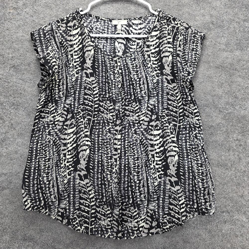 Joie Blouse Womens Small Black Animal Print Silk Cap Sleeve Button Front Top